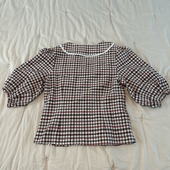 Anthropologie Maeve Plaid Blouse with Puff Sleeves - Picture 5 of 6